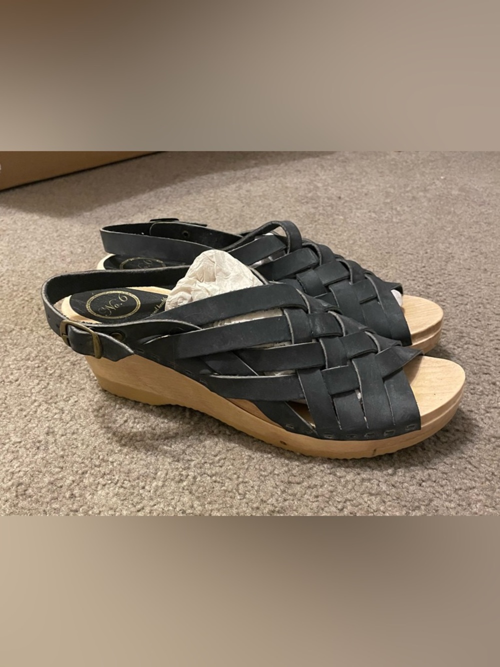 No. 6 navy woven Leather clog sz 40 worn once